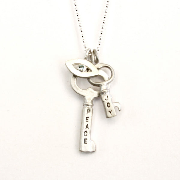 eye amulet with peace and joy keys combination necklace {starts at $144}