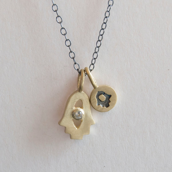 14k gold tiny hamsa amulet and tiny dot hamsa – Emily Rosenfeld