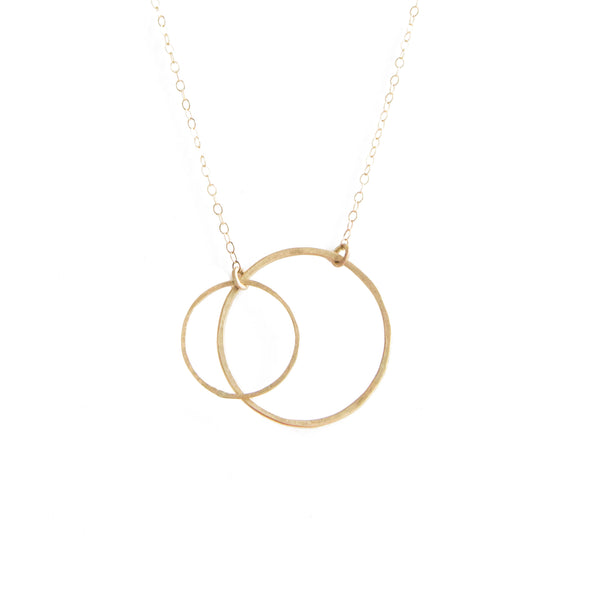 14k gold small double open circle necklace