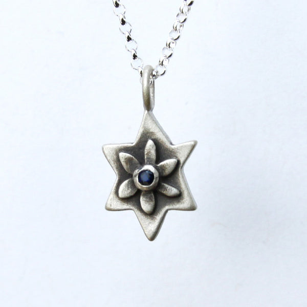 botanical star of david necklace with set stone