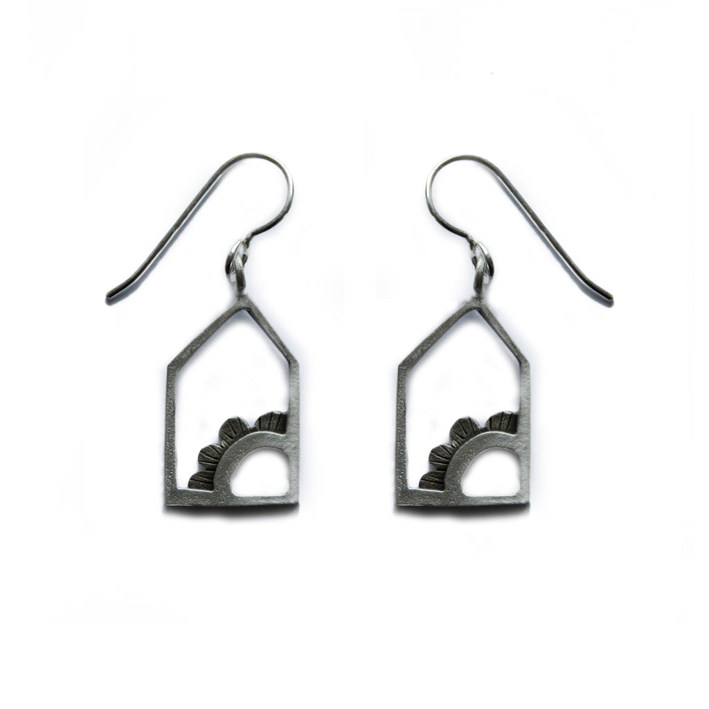 house and flower earrings