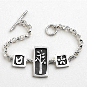 tree, bird, flower vignette bracelet