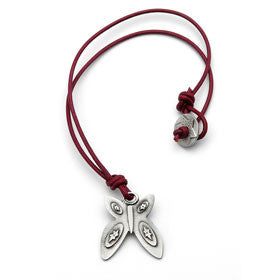 pewter butterfly necklace on leather