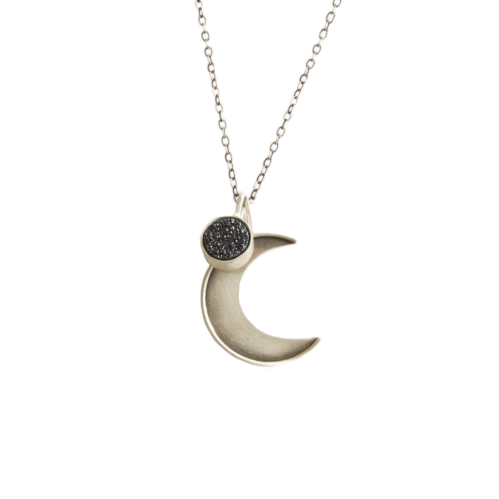 crescent necklace with druzy