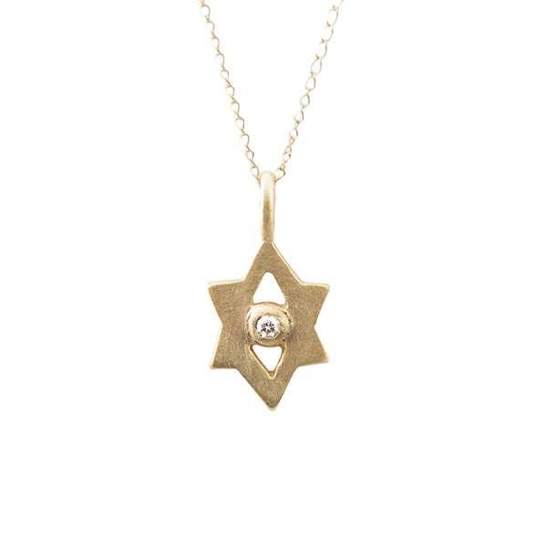 14k gold tiny Star of David amulet with 2mm diamond
