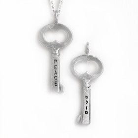 medium peace/hebrew key necklace