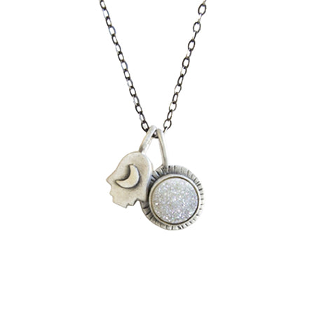 sunray druzy with moon hamsa