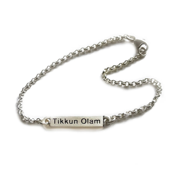 tikkun olam judaic word bar bracelet